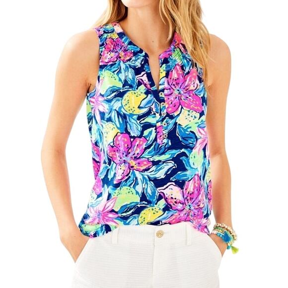LILLY PULITZER Essie Sleeveless Tank Top TIGER LILLY Print XSMALL Cotton Preppy - Picture 2 of 7